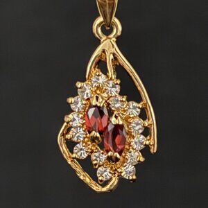 Vintage Garnet Pendant Necklace, Dolphin Ore 18K Gold Electroplate